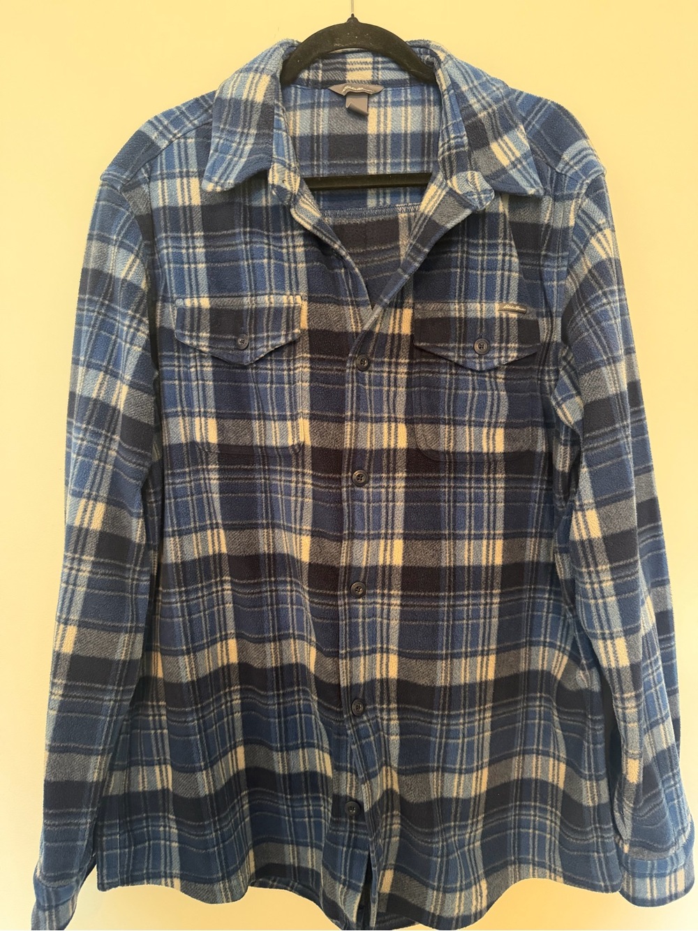 Eddie Bauer Blue Fleece Plaid Button-Down Shirt Size L